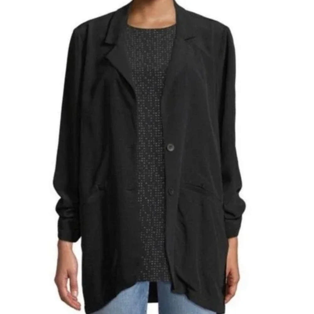 Eileen Fisher Crepe Notch Collar Longline Relaxed Fit Black Jacket small